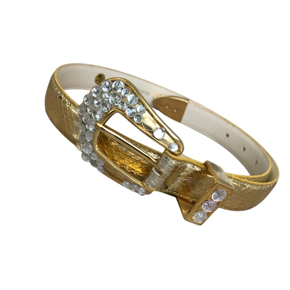 Genuine Leather Snakeskin  Gold Rhinestone Buckle Belt. SZ. S/M.